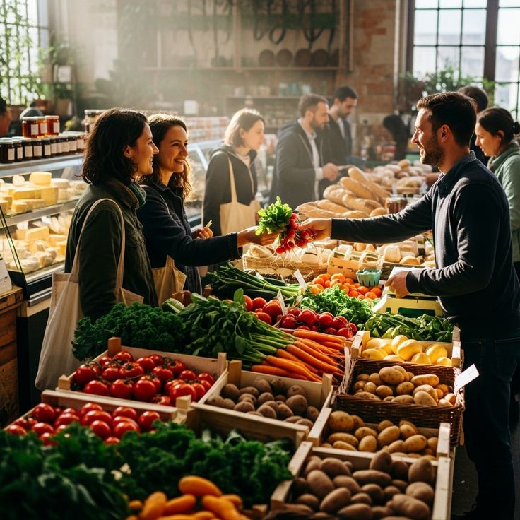 Person selecting fresh produce in a grocery store aisle
